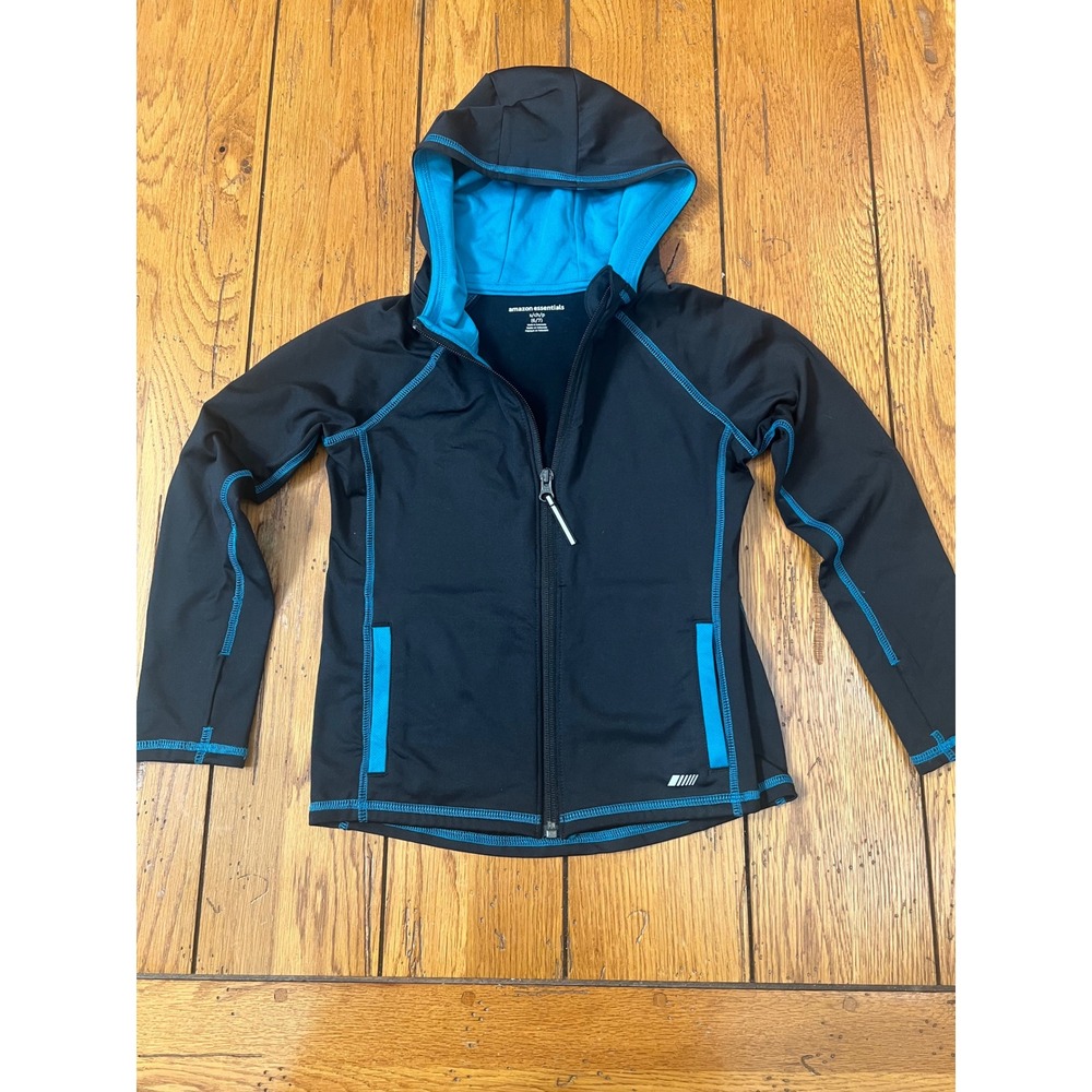 Amazon Essentials  Black Teal Full Zip Active‎ Hoodie Sweatshirt Size S 6/7